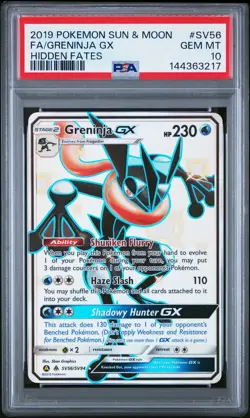 Pokemon Greninja GX SV56 - SM Hidden Fates - Shiny Full Art - PSA 10 GEM MT - Image 1
