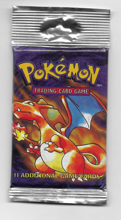 1999 Pokemon Base Set Unlimited Long Crimp Charizard Booster Pack LIGHT, SEALED - Image 1