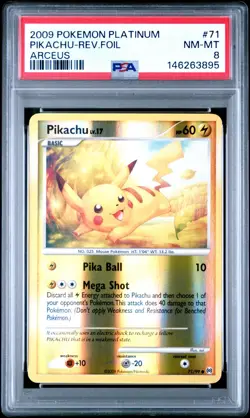2009 POKEMON PLATINUM ARCEUS #71 PIKACHU-REVERSE FOIL PSA 8 - Image 1