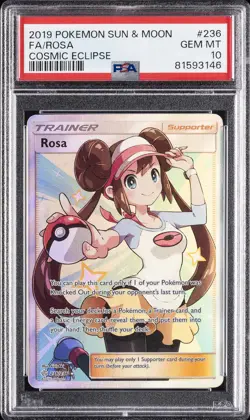 2019 POKEMON SUN & MOON COSMIC ECLIPSE #236 FULL ART/ROSA PSA 10 - Image 1
