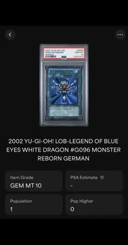 2002 Yu-Gi-Oh! WIEDERGEBURT Unlimited Ultra Rare LOB-G096 German PSA 10 POP 1 - Image 5