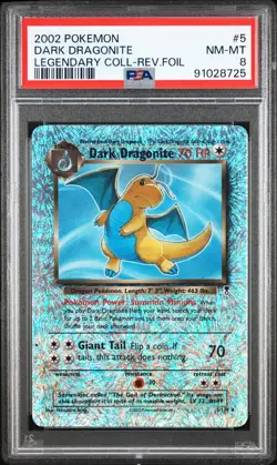 2002 POKEMON LEGENDARY COLLECTION #5 DARK DRAGONITE-REVERSE FOIL PSA 8 - Image 1
