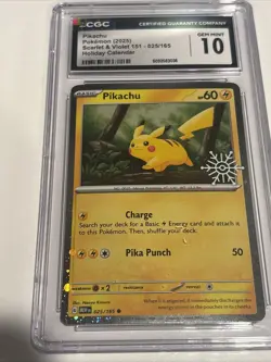 CGC 10 Pikachu 025/165 Holiday Calendar Pokemon Cosmos Holo 151 2025 - Image 1