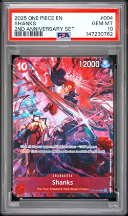 2025 ONE PIECE OP09 004 SHANKS ENGLISH 2ND ANNIVERSARY SET SR PROMO PSA 10 - Image 1