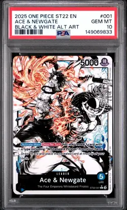 2025 ONE PIECE ST22-001 STARTER DECK ACE & NEWGATE B&W PARALLEL ALT ART PSA 10 - Image 1