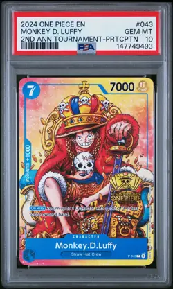 2024 ONE PIECE #043 2ND ANNIVERSARY TOURNAMENT STAMP PROMO MONKEY D LUFFY PSA 10 - Image 1