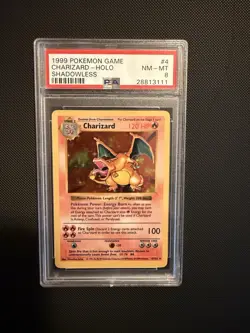 Pokemon Charizard Holo Rare Shadowless Base Set #4 PSA 8 - Image 1