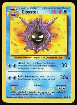 Cloyster 32/62 Uncommon Fossil Pokemon Unlimited Damaged - Image 1