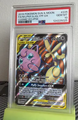 2019 POKEMON SM COSMIC ECLIPSE 225 MEGA LOPUNNY & JIGGLYPUFF GX PSA GEM MINT 10 - Image 1