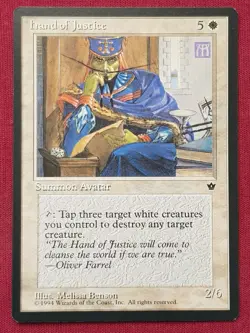Magic The Gathering FALLEN EMPIRES HAND OF JUSTICE white card MTG - Image 1