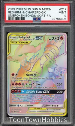 PSA 9 Pokemon - Reshiram & Charizard GX 217/214 - Unbroken Bonds - Image 1