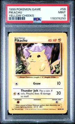 1999 POKEMON GAME #58 PIKACHU YELLOW CHEEKS PSA 9 MINT BASE SET UNLIMITED - Image 1