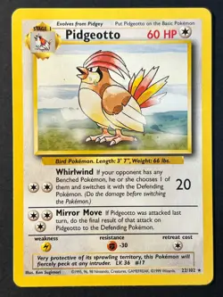 Pidgeotto 22/102 Base Set WOTC Unlimited Rare - Pokemon Card C LP - Image 1