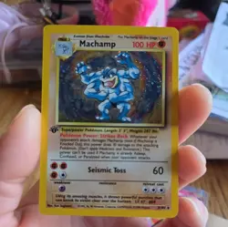 Machamp Pokemon Card 100 HP Holo First Edition Seismic Toss - Image 1