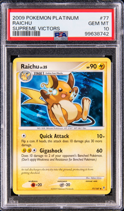 POP 6 PSA 10 2009 Pokemon Platinum Supreme Victors #77 RAICHU Rare Gem Mint Card - Image 1