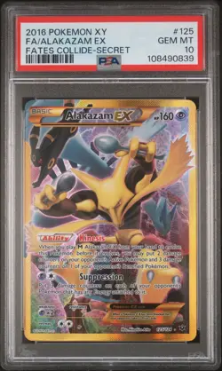 2016 POKEMON XY FATES COLLIDE SECRET #125 FULL ART/ALAKAZAM EX PSA 10 - Image 1