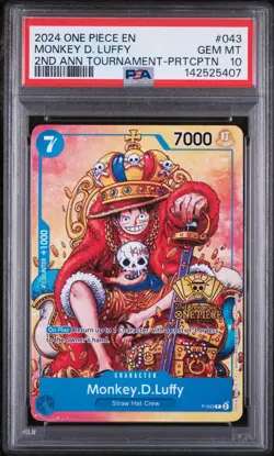 PSA 10 - Monkey D. Luffy P-043 - One Piece 2nd Anniversary Tournament Promo - Image 1