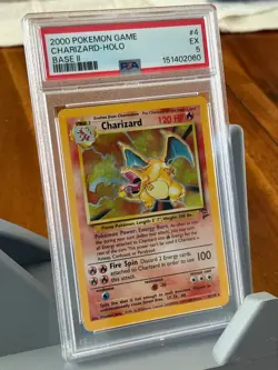 LARGE SWIRL * 2000 POKEMON BASE SET 2 #4 CHARIZARD-HOLO PSA 5 - Image 1