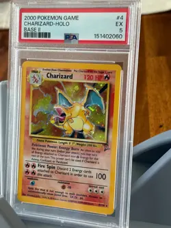 LARGE SWIRL * 2000 POKEMON BASE SET 2 #4 CHARIZARD-HOLO PSA 5 - Image 2