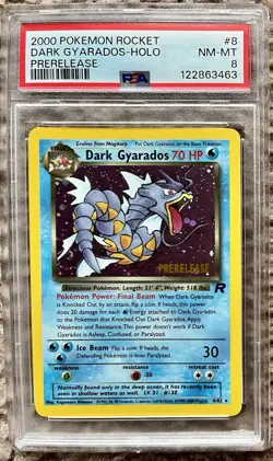 2000 Pokemon Rocket Prerelease #8 Dark Gyarados Holo PSA 8 - Image 1