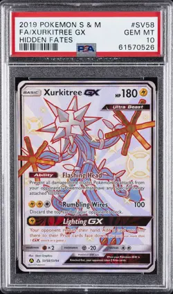 2019 POKEMON SUN & MOON HIDDEN FATES #SV58 FULL ART/XURKITREE GX PSA 10 - Image 1