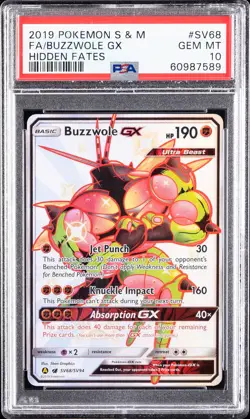 2019 POKEMON SUN & MOON HIDDEN FATES #SV68 FULL ART/BUZZWOLE GX PSA 10 - Image 1