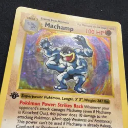 Pokemon Machamp 1st Edition Shadowless Holo Rare Base Set Card #8/102 (MP) - Image 2