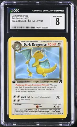 Dark Dragonite 1st Edition 22/82 Pokemon Card 2000 Team Rocket CGC 8 Non Holo - Image 1