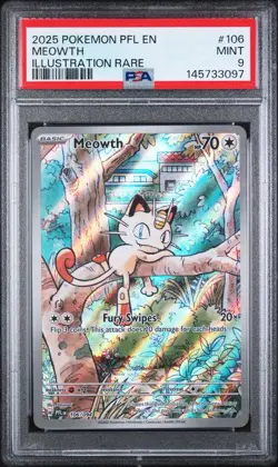Pokemon Meowth 106/094 Me02: Phantasmal Flames Illustration Rare Holo PSA 9 - Image 1
