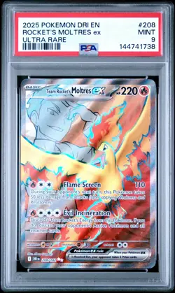 2025 POKEMON DRI EN-DESTINED RIVALS ULTRA RARE TEAM ROCKET'S MOLTRES EX PSA 9 - Image 1