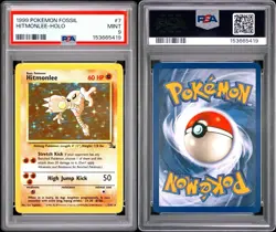 1999 Pokemon Fossil Hitmonlee Holo #7 PSA 9 Mint - Image 3