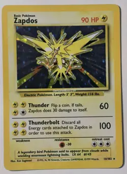Zapdos 16/102 Base Set Holo Rare 90 HP English 1999 Pokemon - Image 1