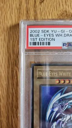 2002 Yu-Gi-Oh Kaiba 1st Edition Blue-Eyes White Dragon #SDK-001 PSA 8 - Image 4