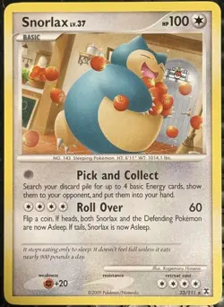 Pokemon TCG Snorlax 33/111 Rising Rivals Regular Rare 100 HP Basic Eng 2009 LP - Image 1