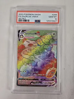 2020 POKEMON SWORD & SHIELD SECRET #206 FULL ART/SNORLAX VMAX PSA 10 - Image 1