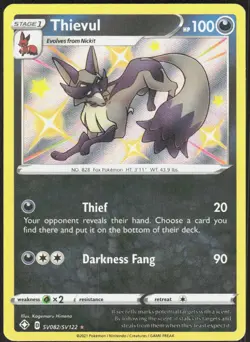 Thievul SV082/SV122 Shiny Rare Shining Fates Shiny Vault Pokemon Holo Near Mint - Image 1