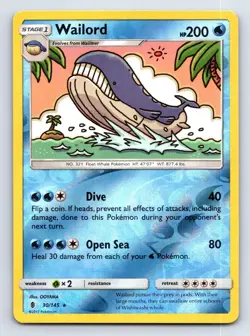 Wailord 30/145 Rare Guardians Rising Pokemon Reverse Holo Lightly Played - Image 1