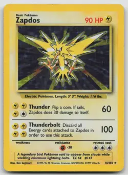Zapdos 16/102 Base Set Unlimited Pokemon Holo HP Holo Rare - Image 1