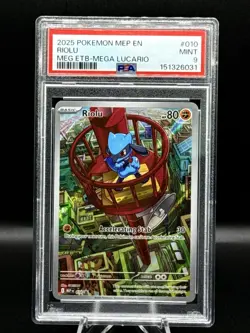 PSA 9 Mint 2025 Pokemon MEP EN Riolu #010 Meg ETB-Mega Lucario - Image 1