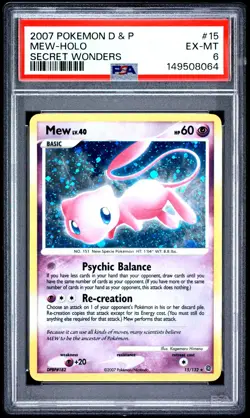 2007 Pokemon Diamond & Pearl Secret Wonders 15 Mew Holo PSA 6 149508064 - Image 1