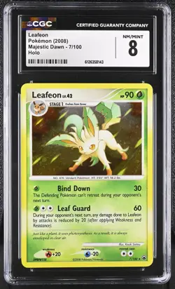 CGC 8 Leafeon 2008 Majestic Dawn 7/100 Holo Pokemon Card - Image 1