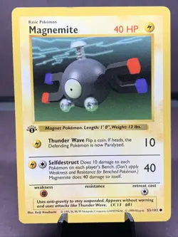 Pokemon TCG 1st Edition Magnemite 53/102 Base Set Shadowless WOTC VTG 1999 LP - Image 1