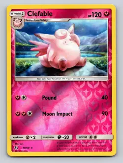 Clefable 40/68 Rare Hidden Fates Pokemon Reverse Holo LP+ - Image 1