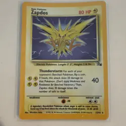 Wizards of the Coast Fossil Zapdos 15/62 Holo Rare 80HP English 1999 Unlimited - Image 1