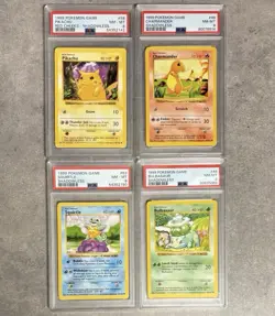 1999 Pokemon Shadowless Charmander Squirtle Bulbasaur Red Cheeks Pikachu PSA 8 - Image 1