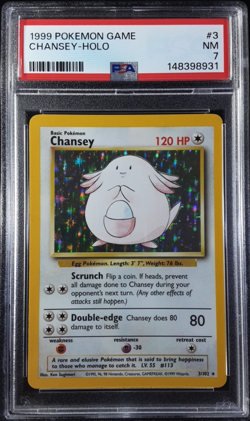 Pokemon Chansey Holo PSA 8 Base Set 3/102 Vintage 1999 WOTC - Image 1