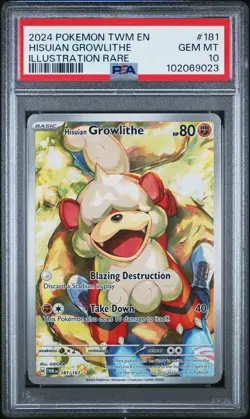 2024 POKEMON TWM EN-TWILIGHT MASQUERADE #181 HISUIAN GROWLITHE PSA 10 - Image 1