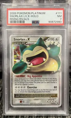 2009 Pokemon Platinum #111 Snorlax LV.X Holo Rising Rivals PSA 7 - Image 1