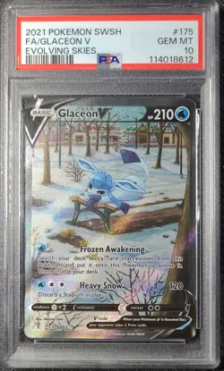 2021 POKEMON EN SWSH EVOLVING SKIES #175 FULL ALT ART GLACEON V PSA 10 GEM MINT! - Image 1