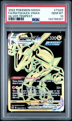 PSA 10 GEM MINT Rayquaza VMAX Silver Tempest Full Art Holo 2022 Pokemon TG29 - Image 1